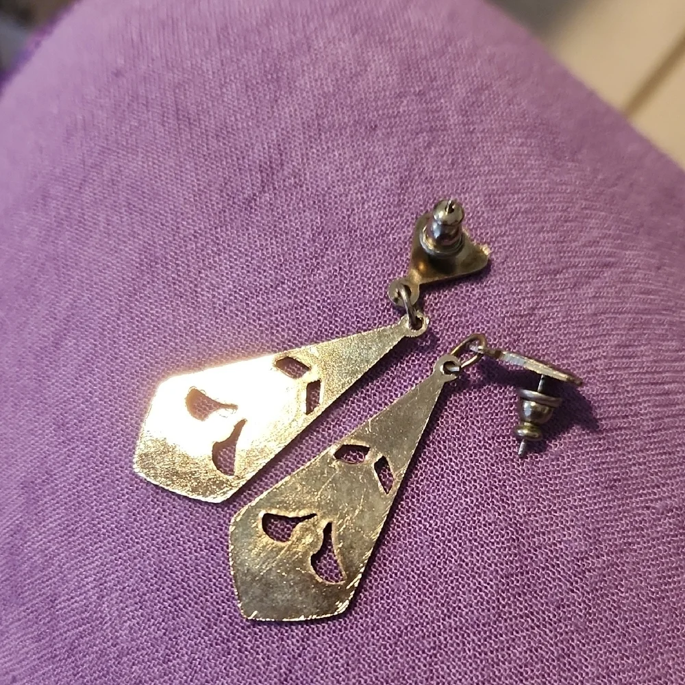 Black and Gold Geometric Dangle Earrings - Picture 2 of 4